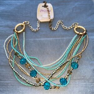 Gold and Blue Beaded Necklace